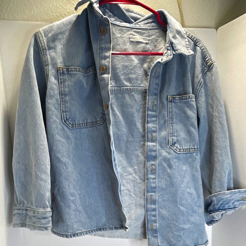 Defacto Teens Blue Solid Denim Cotton Long Sleeve Button-Up Shirt size y9-10